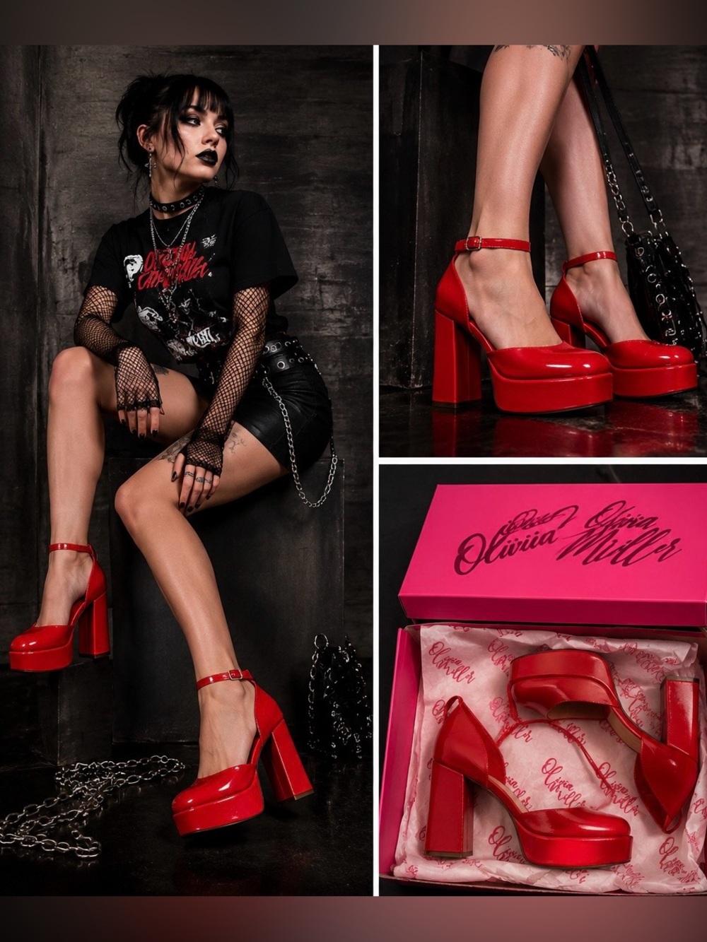 NWT Olivia Miller Jupiter Red Patent Platform Heels | Retro Disco Style Size 6.5